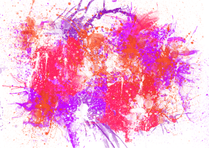 A painting that is splattered with pink, red, orange, and purple paint.