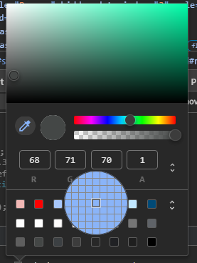 Color picker and dropper in menu in Chrome. Can be found by clicking on color that is found in the inspector menu.