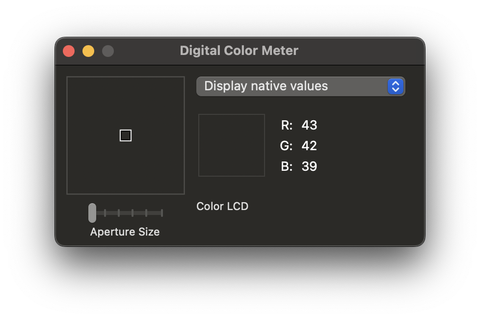 This shows the Mac OS X color dropper with Red, Green, and Blue pixels.