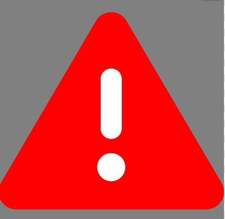 Triangle shaped icon with an exclamation mark. The exclamation mark is white, while the icon itself is red on a gray background.