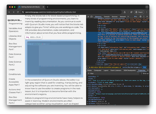 This image shows the inspect tool as it is is open, which highlights all of the raw HTML.