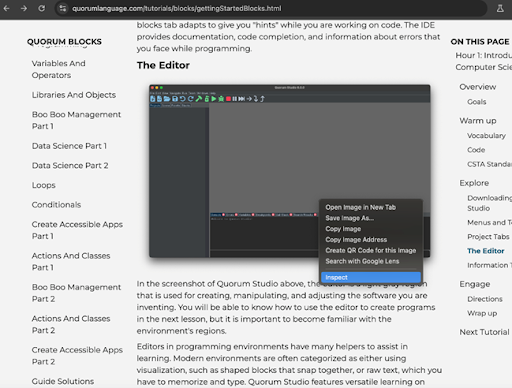 This is an image showing the menu with the inspect open inside of it.