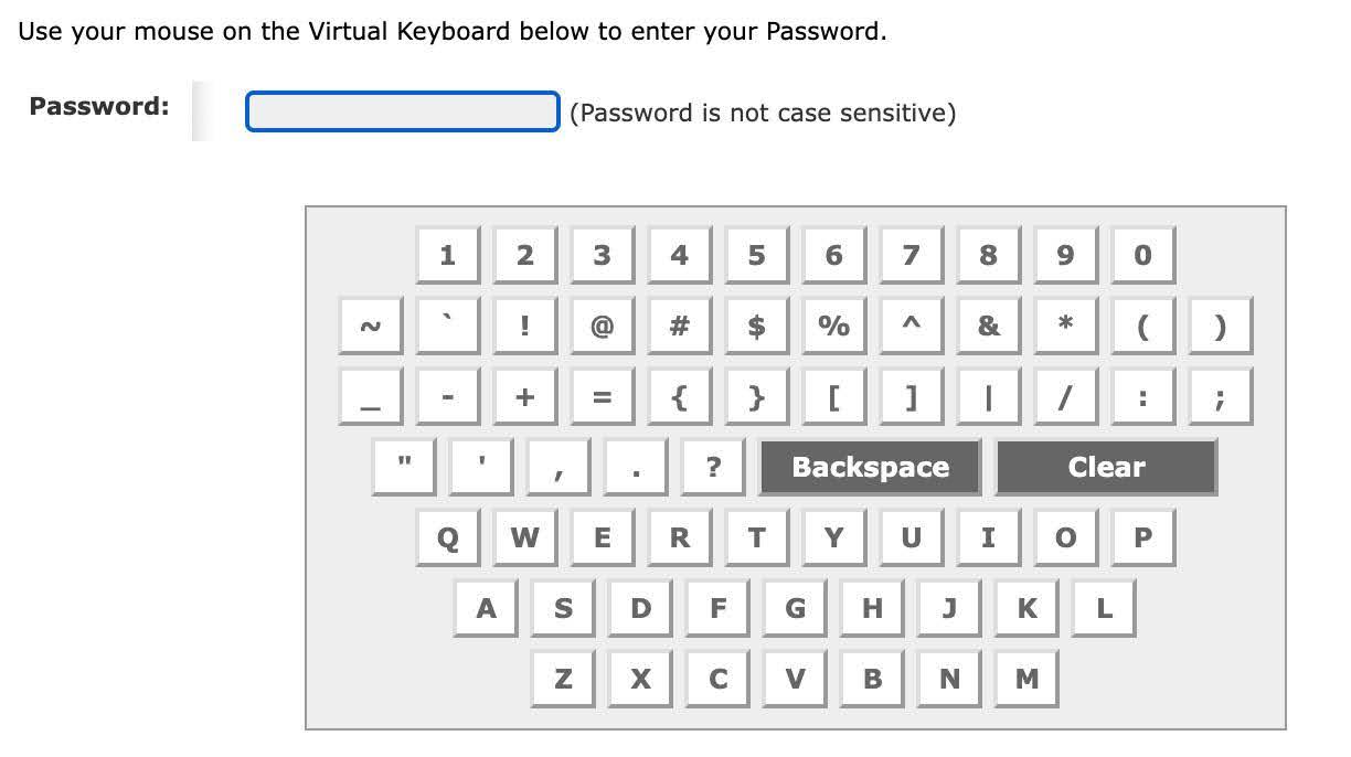 This shows a password box with a QWERTY keyboard on it. Instead of typing with a keyboard, you would instead use the mouse to move to the keys on the screen and type. It was awful even if did not use a screen reader.