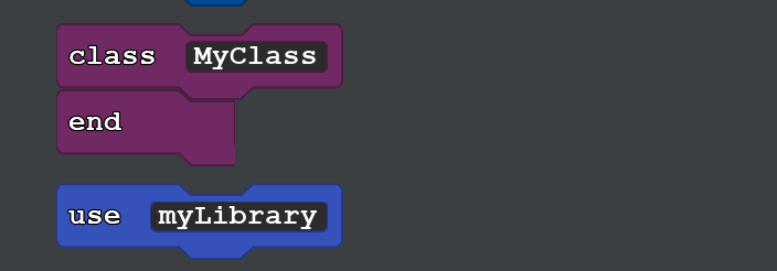 This is an image of the palette containing a class block and a use block.