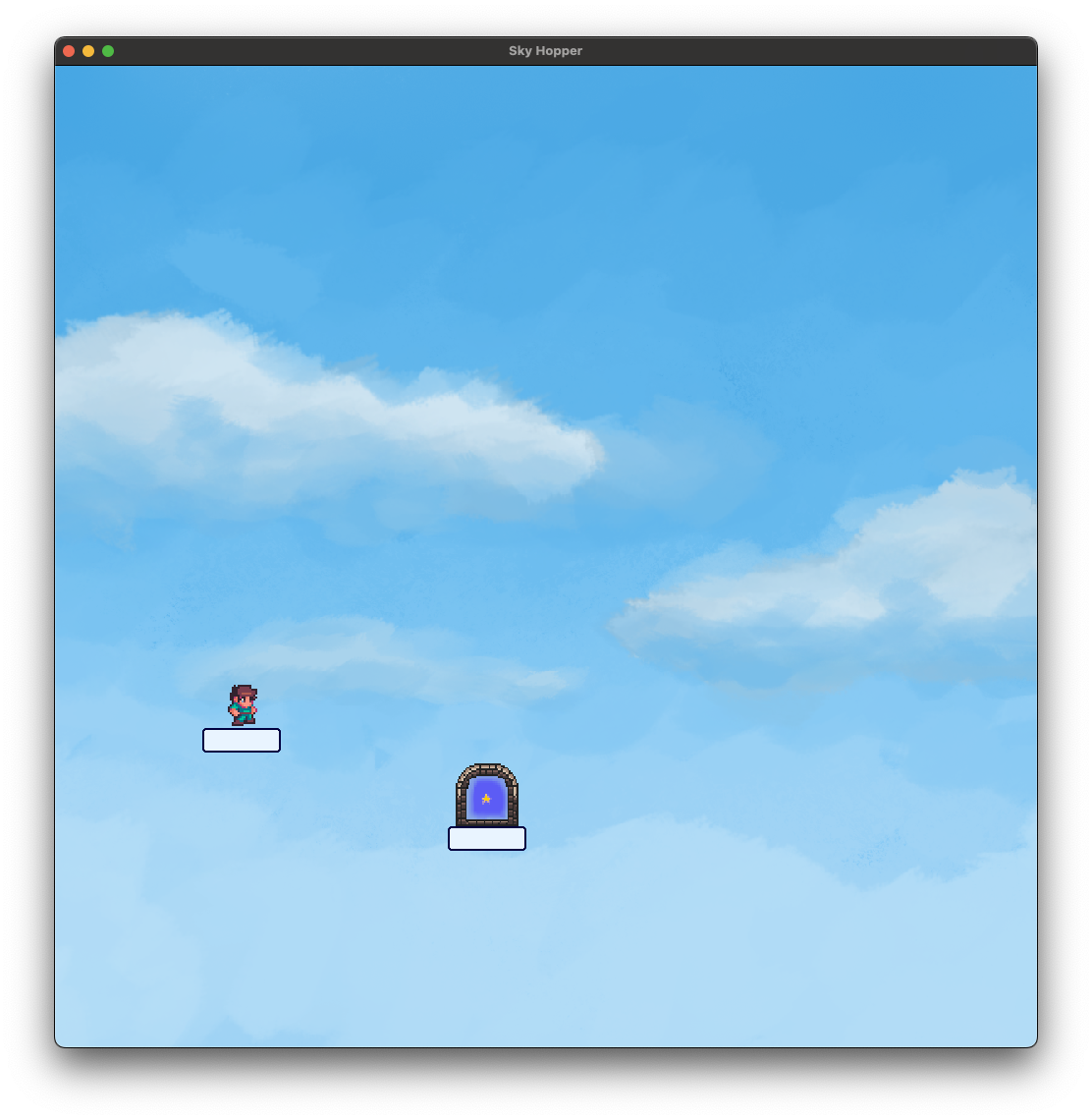 This shows an image of a default SkyHopper game. It has two platforms and a boy character as the default.