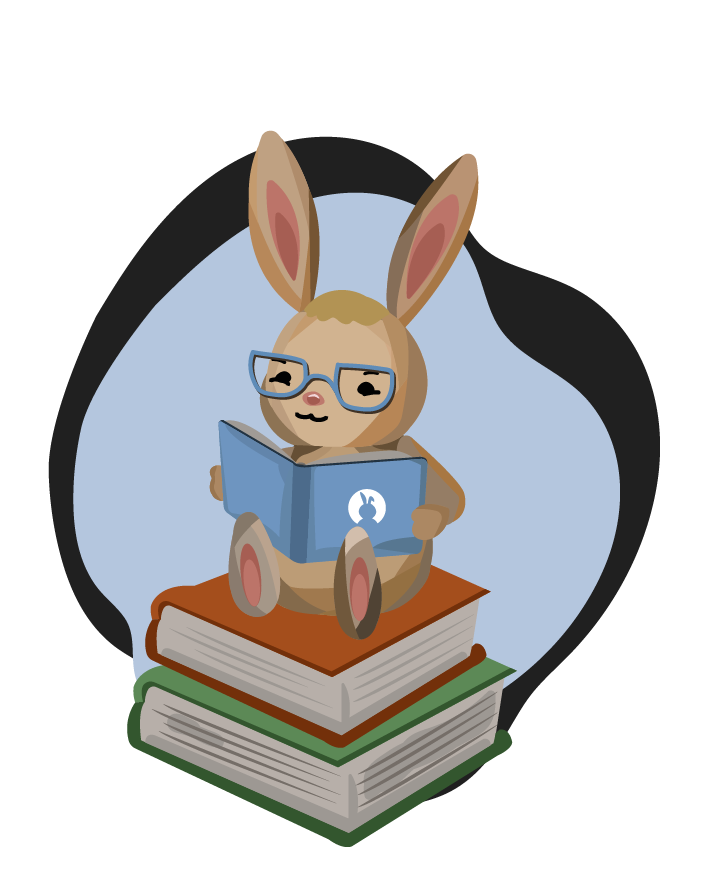 A cartoon rabbit named Quincy wearing glasses. 
        Quincy is reading a book containing documentation for the standard library. We reluctantly admit it is a boring book.