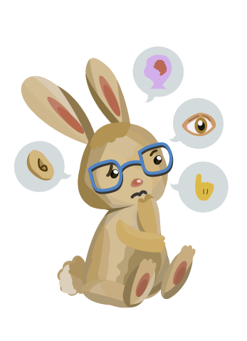 Thoughtful bunny pondering symbols