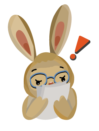 Surprised bunny with glasses reading a note
