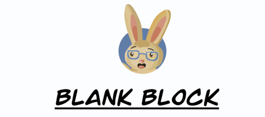 A cute bunny named Quincy showing off a blank block.